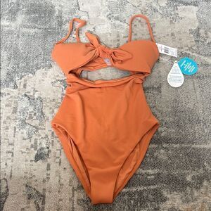 Vibrant Orange One-Piece Swimsuit with Matte Finish